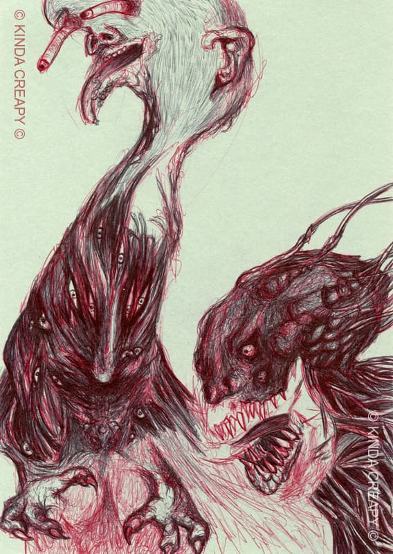 Deux créatures hybrides dans une danse mystique.