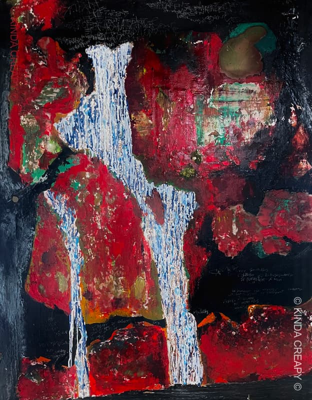 Cascade de montagne - Peinture mettant en scène une cascade dans paysage abstrait et surréaliste.