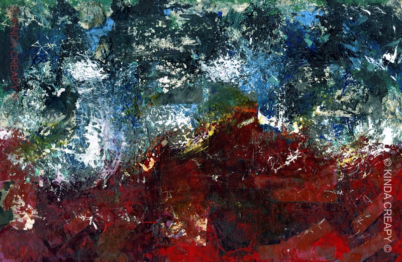 Paysage abstrait de terre rouge et eau bleue en fusion.