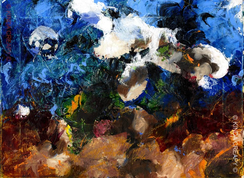 Paysage abstrait avec des textures terreuses et nuageuses.